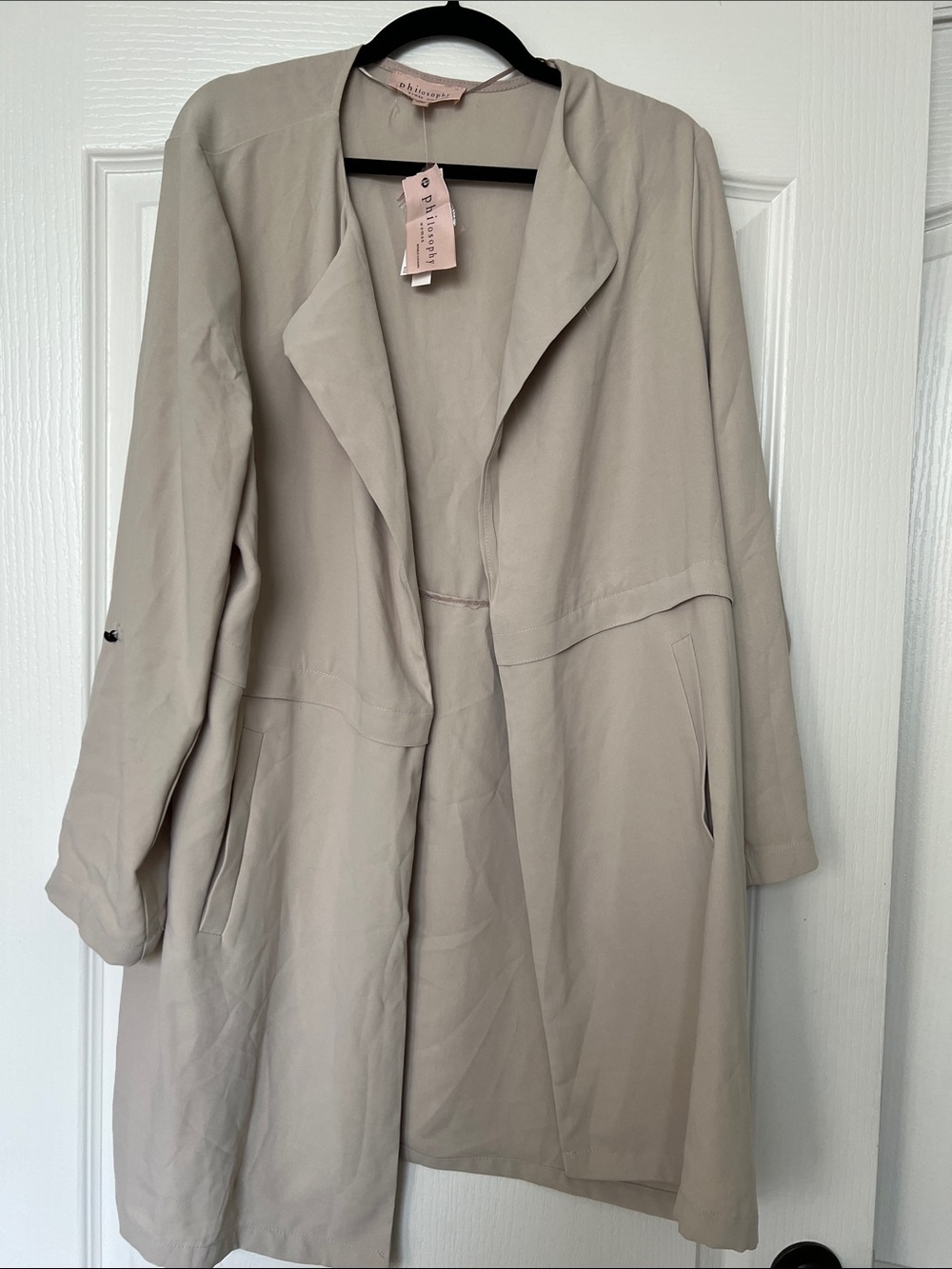 Philosophy Light Beige Open-Front Trench Coat